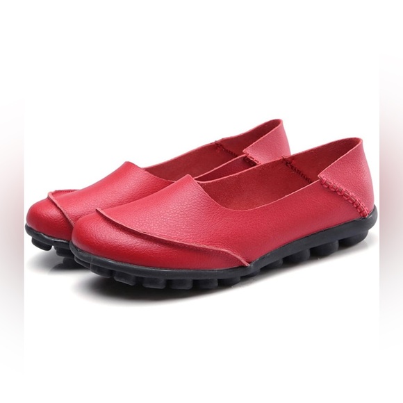 Women's Soft Red Leather Loafers
Slip-on. Comfortable Flats Shoes w/Grip Sole. - Picture 2 of 10